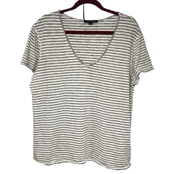 All Saints Emelyn Stripe T White & Black V Neck Cotton Relaxed Tee Shirt Large - Picture 4 of 10